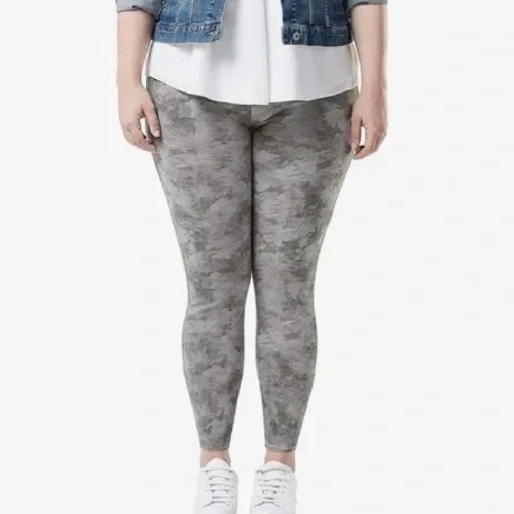 Spanx Jean-ish Gray Camo Print Stretch Denim Leggings Jeggings 1X Style 20018P